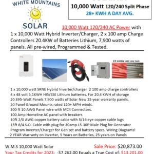 SRNE 10,000 watt KIT 20 panels ground mounts 4 batteries 11 14 23