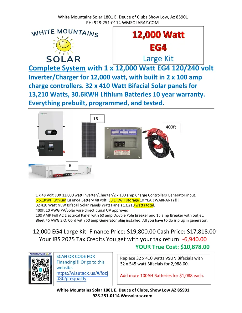 12,000 Watt EG4 6 5.1KWH Batteries, 32 410 Bifacial fully kit 11 14 25