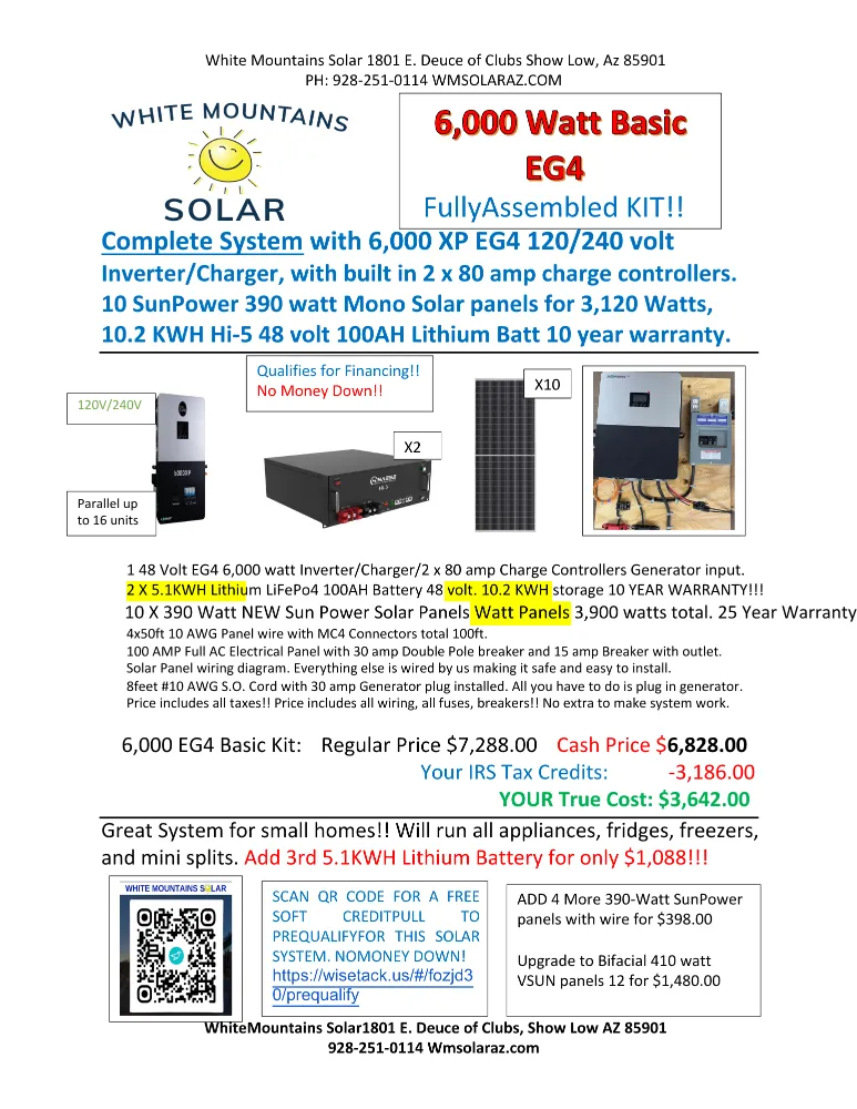 6000 watt LUX Basic kit 2 Batteries 10.2KWH 10 390 panels 11 19 25