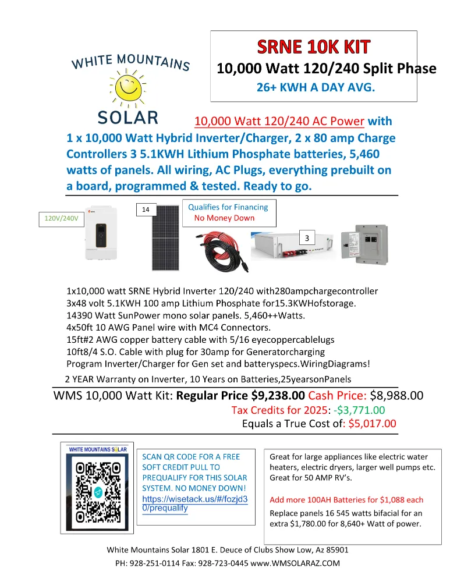 SRNE 10000 watt kit 16 390 panels 3 x 5.1KWH batteries 11 14 25