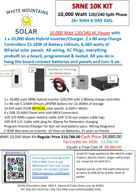 White Mountains Solar 928-251-0114 Show Low, AZ 10000w-on-grid-off-grid-hybrid-inverter-kit