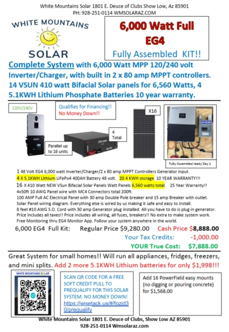 White Mountains Solar 928-251-0114 Show Low, AZ 6000w full kit summer 26 wms